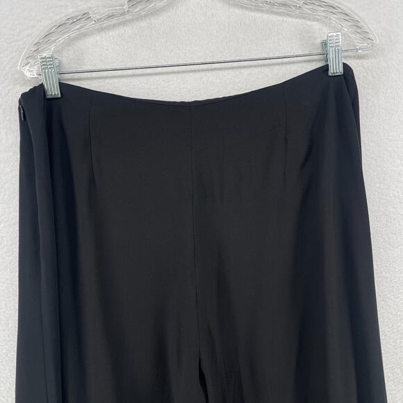EILEEN FISHER Pants M Silk Georgette Crepe Trouser Wide Leg Ankle Side Zip Black - Picture 7 of 13